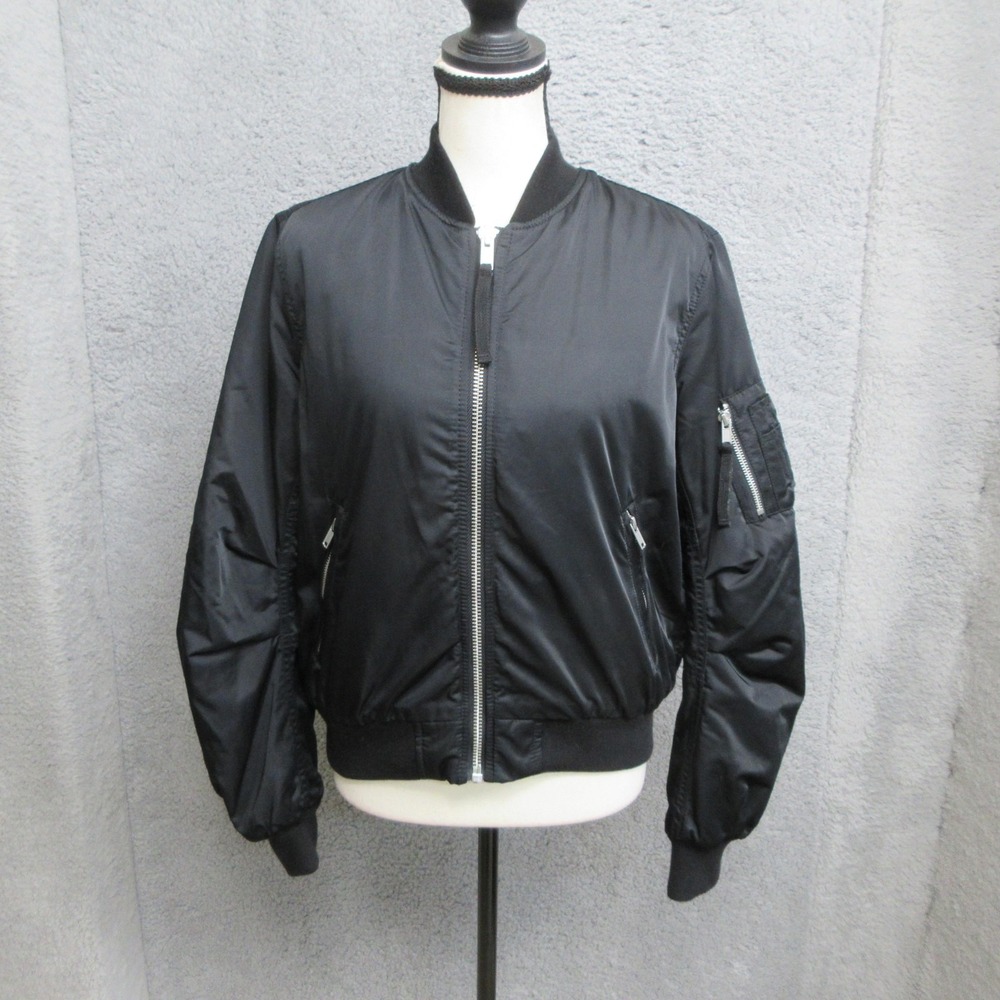 Gap Womens XS Black MA-1 Bomber Jacket Flight Utility Zip Pockets Streetwear
